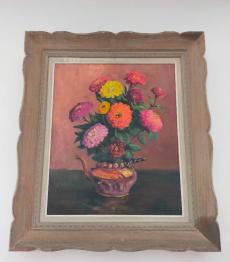 No - 419 - Tableau bouquet de fleurs huile sur panneau époque  XXème | Puces Privées