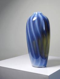Vase céramique bleu foncé peint main artisanat Assif Safi Maroc vintage | Puces Privées