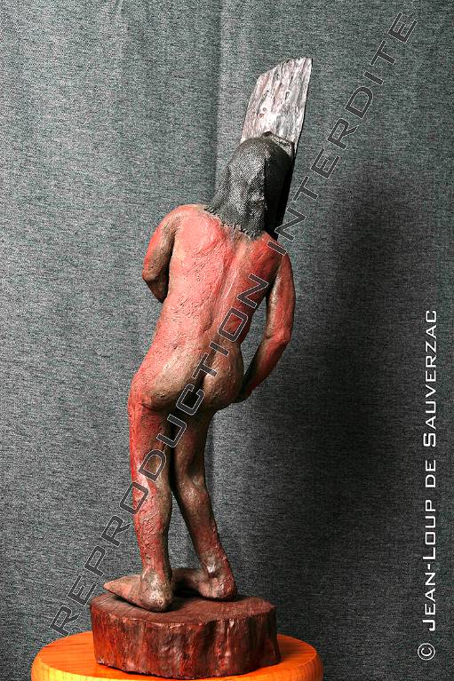 Le petit bouffon à la baguette. Une sculpture polychrome céramique et bois de Jean-Pierre Clément, Sculptures bois, Sculptures | Puces Privées