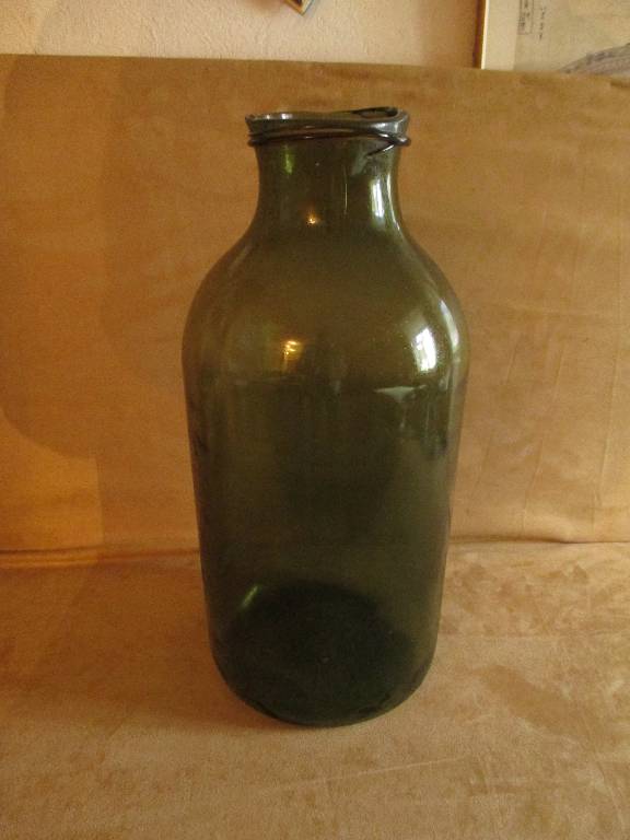ancien grand bocal en verre soufflé vert et brun orangé XIX ème, Art populaire, Collections | Puces Privées