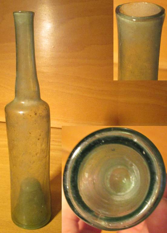 ancien flacon échantillon en verre soufflé bleuté antik glass bottle XVIII ème, Art populaire, Collections | Puces Privées