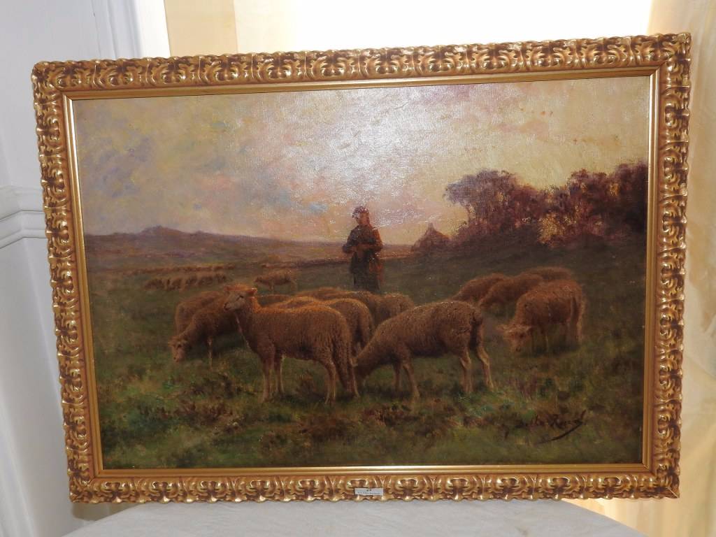 Bergére et ses moutons huile sur toile signée Giovanni DELLA ROCCA 1788-1858 | Puces Privées