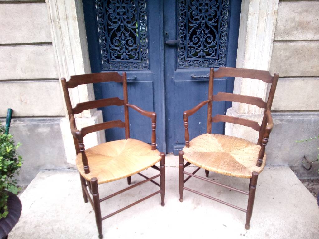 Paire de fauteuils bois paillés | Puces Privées