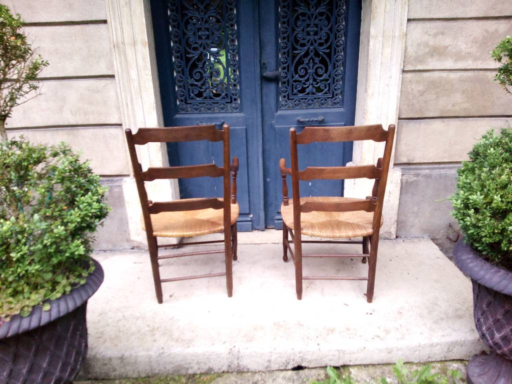 Paire de fauteuils bois paillés | Puces Privées
