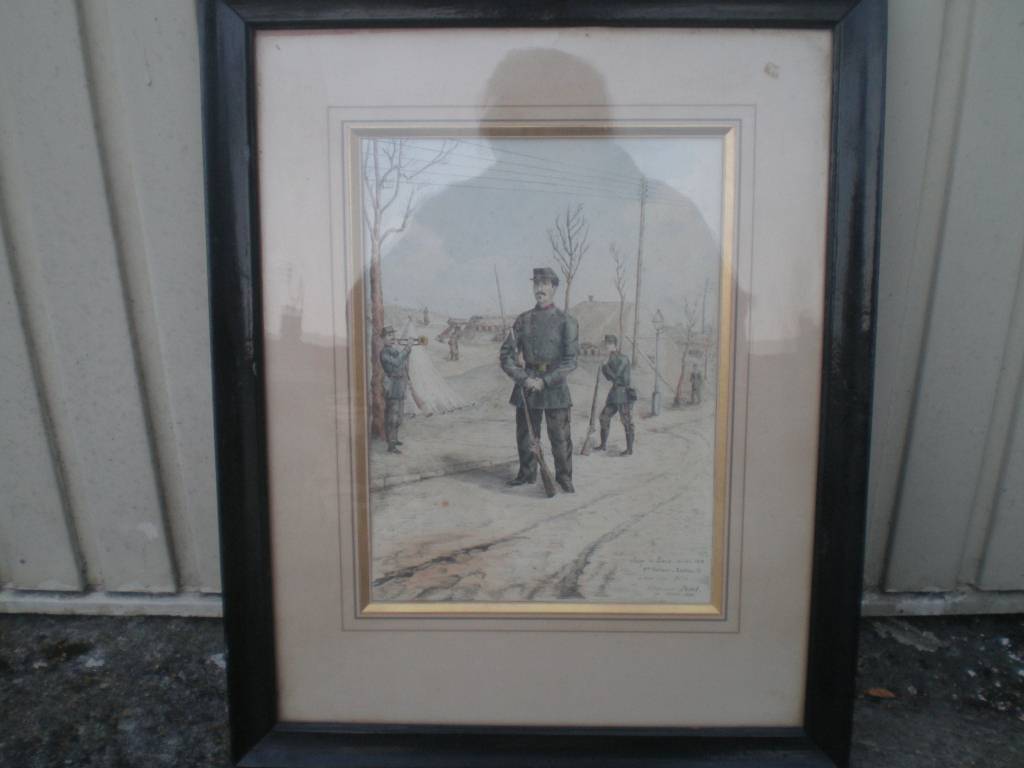 tableau aquarelle sous verre de garde national cedentaire  siege de paris guerre de 1870 a 1871 | Puces Privées