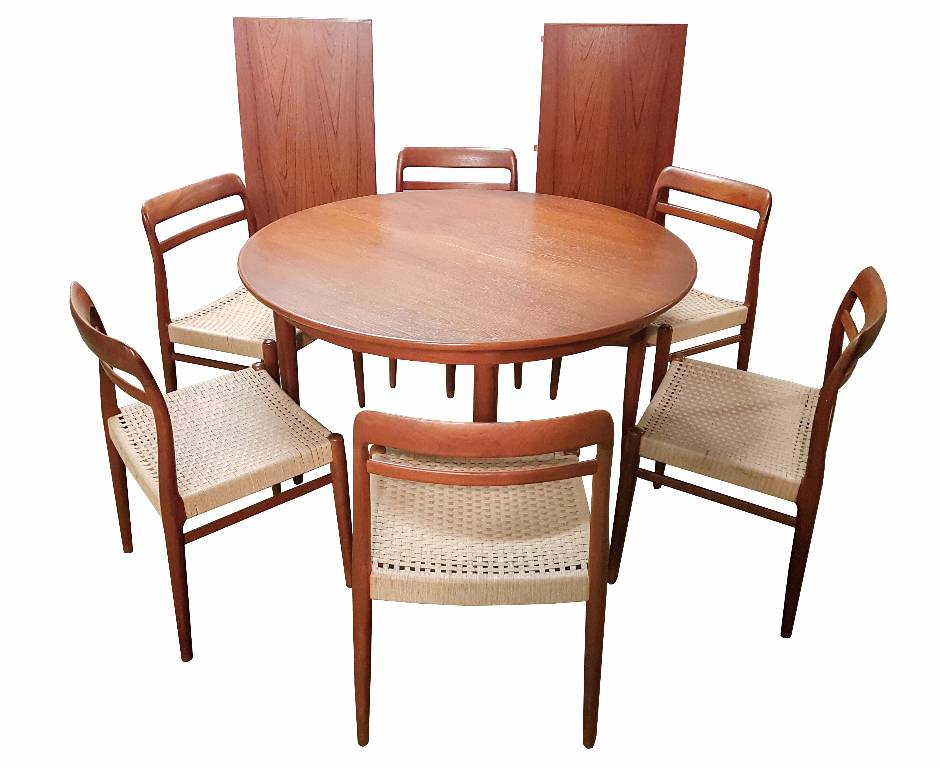 Table danoise Teck SKOVMAND & ANDERSEN + 6 chaises | Puces Privées