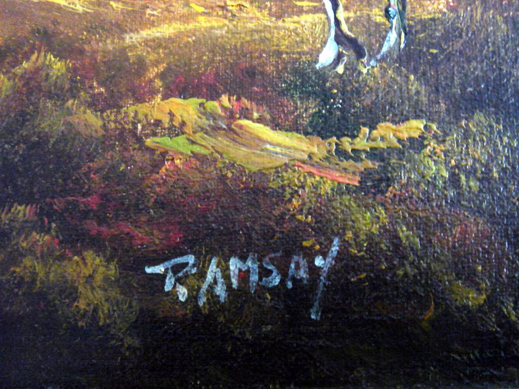 Tableau huile paysage arbre signé RAMSAY | Puces Privées