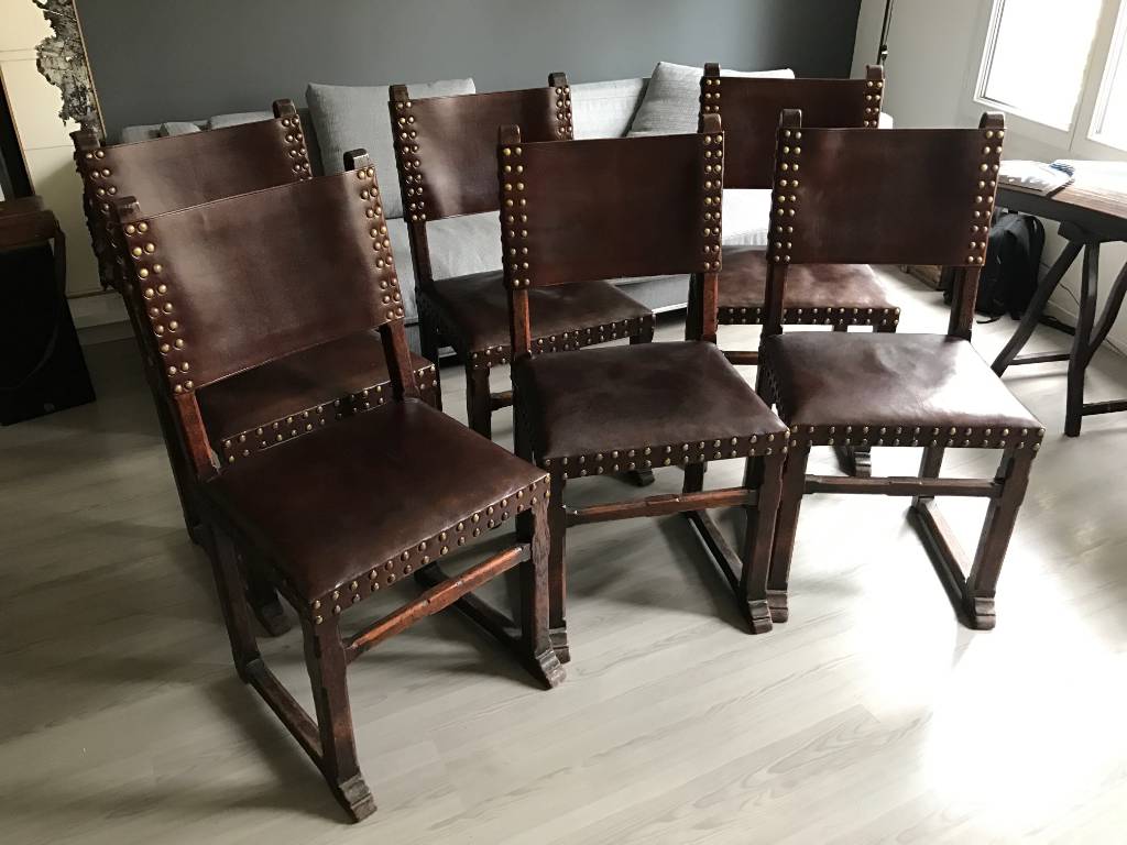 Lot de 6 chaises en cuir restauré | Puces Privées